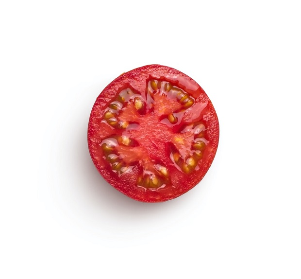 a tomato cut in half