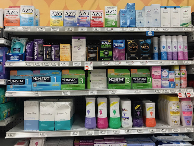 the personal lubricant aisle in a pharmacy